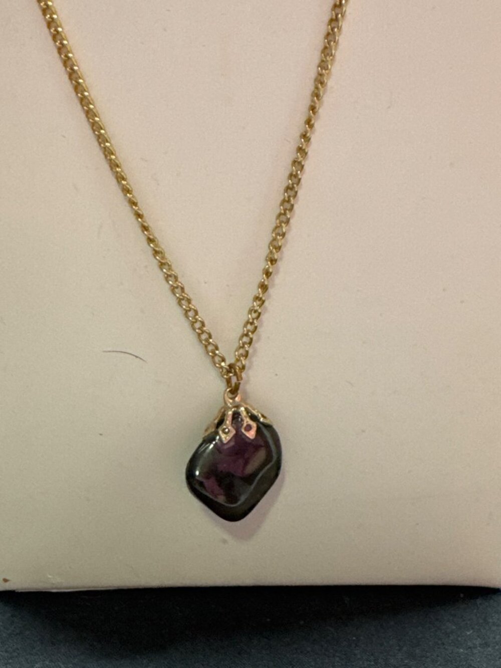 Gold-Tone Chain Necklace With Black Stone Pendant 16-Inch Drop